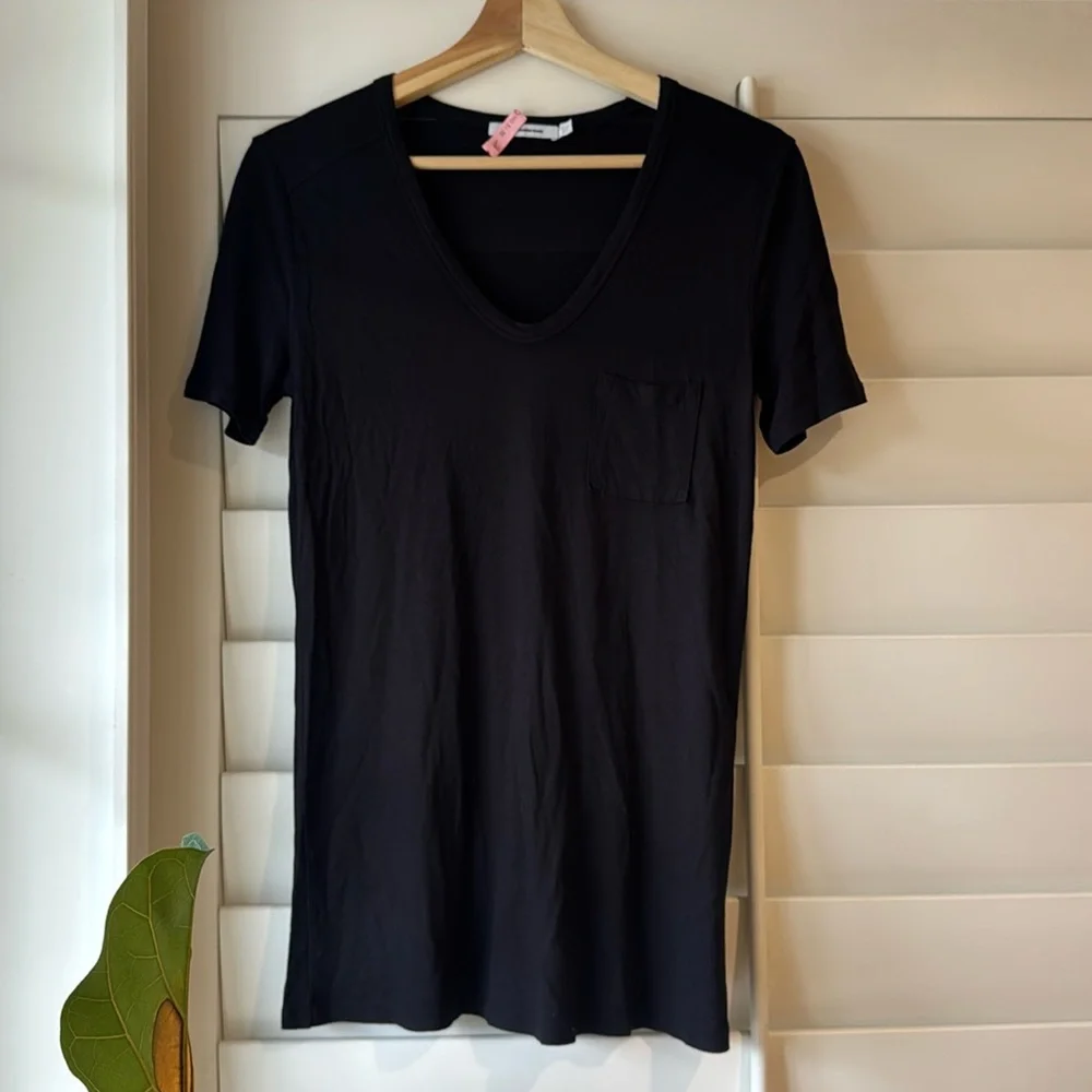 T BY ALEXANDER WANG EUC U Neck Pocket Classic Tee Shirt T Black XS Rayon Basic - Picture 2 of 5